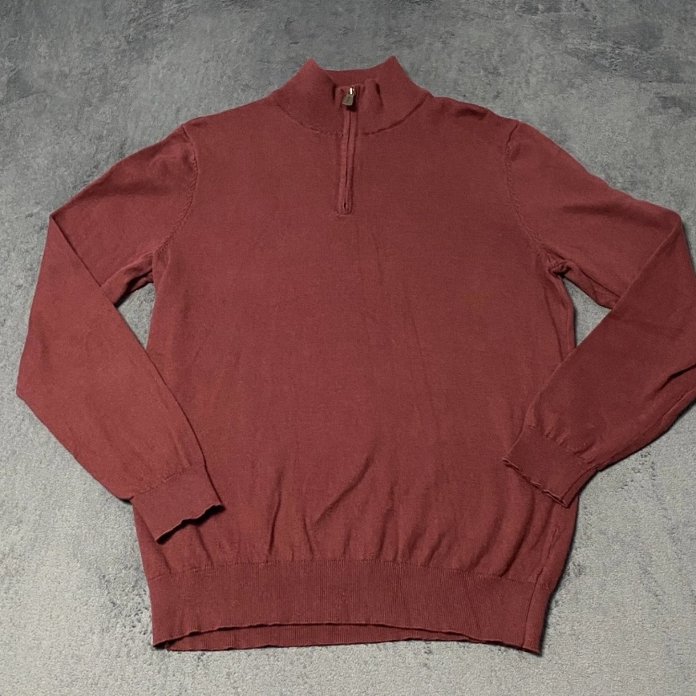 Daniel Hechter Paris Sweater Mens L Burgundy 1/4 Zip Mock Neck Pullover Preppy